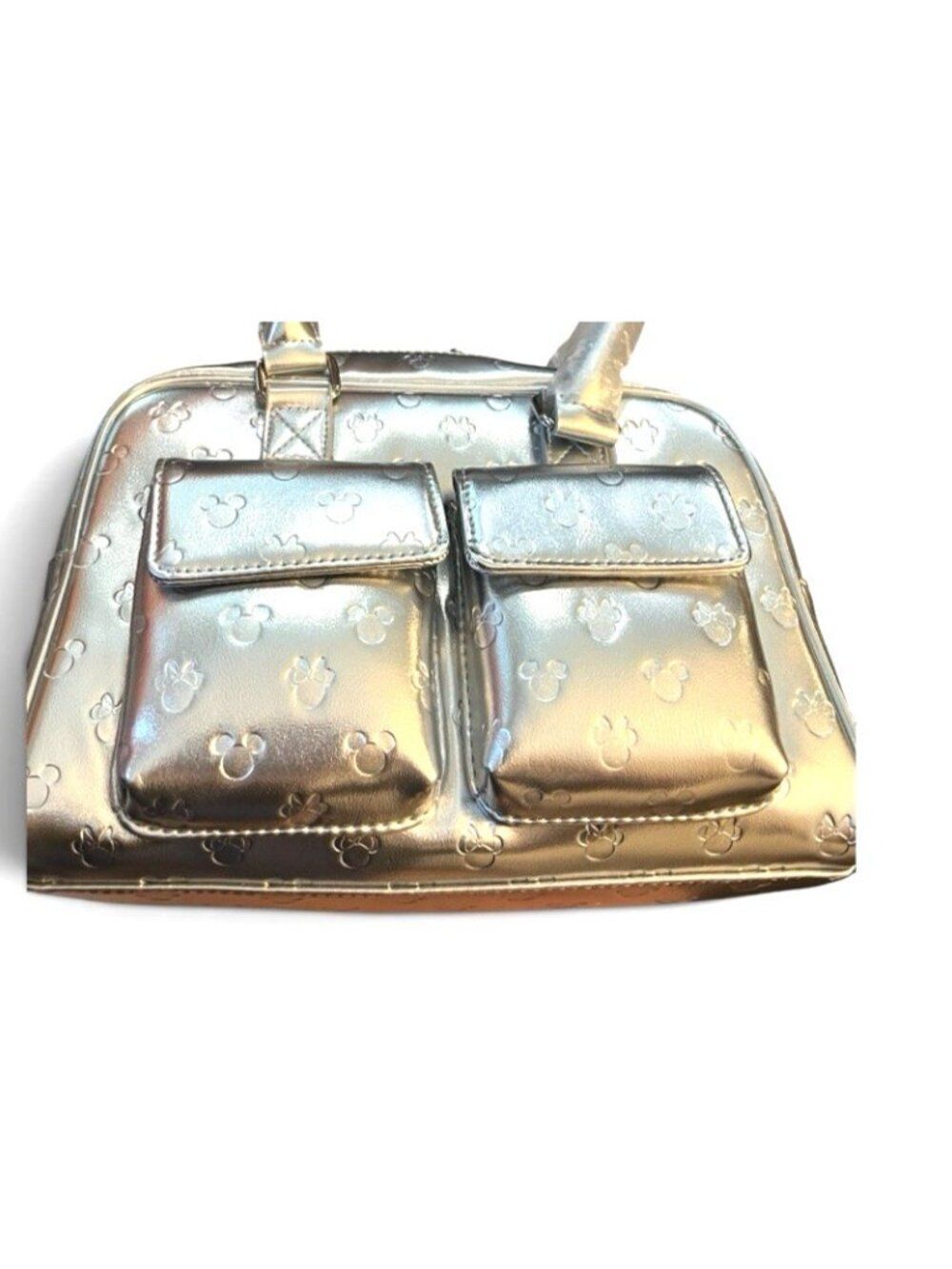 Loungefly Mickey Mouse Embossed Silver Metallic Mini Satchel Handbag Purse  NWT - Picture 5 of 6